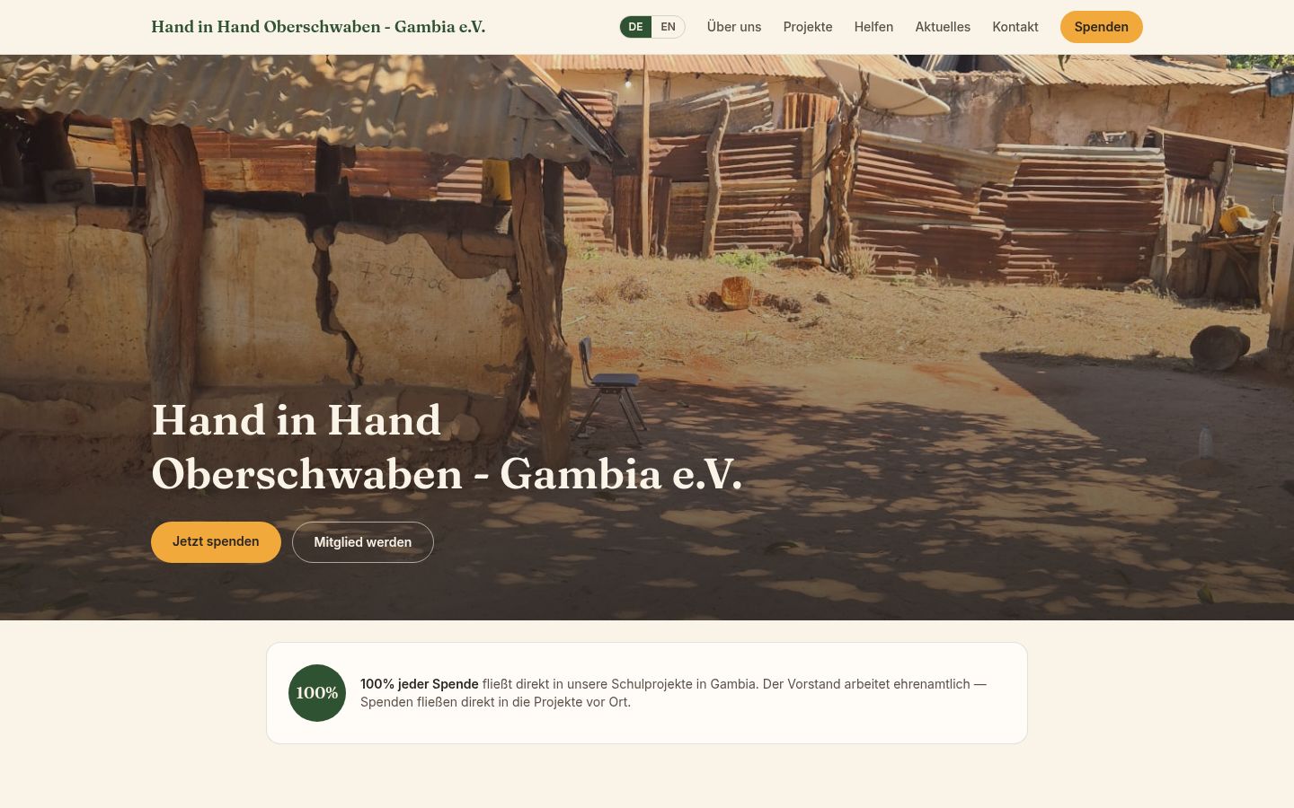 Startseite des Vereins Hand in Hand Oberschwaben – Gambia e.V.